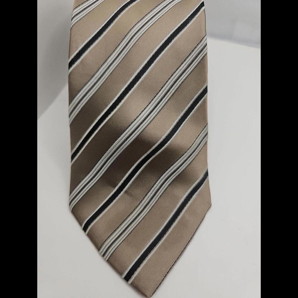 Boss Hugo Boss Silk Tie Golden Black Striped Career Executive 3" x 61"